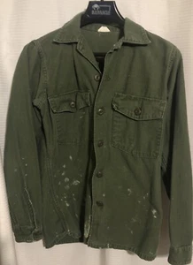 Vintage 67 OG 107 shirt Vietnam military sateen paint distressed 14.5 X 33 - Picture 1 of 5