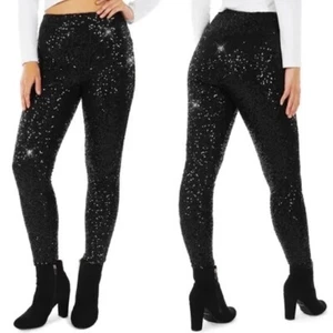 NWT Tipsy Elves sz Large Women's Black Sequin Pants Leggings - Picture 1 of 2