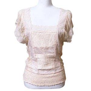 Free People Lace Top XS Blush Peach Short Sleeve Stretch - Picture 1 of 10