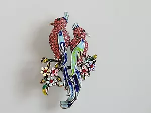 Wowser New Vintage Style Bird Brooch Duette Multicolors New Big 3" Rhinestones - Picture 1 of 17