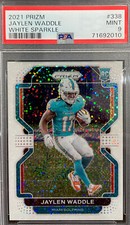 2021 PANINI PRIZM JAYLEN WADDLE ROOKIE CARD #338 WHITE SPARKLE PSA MT 9-DOLPHINS