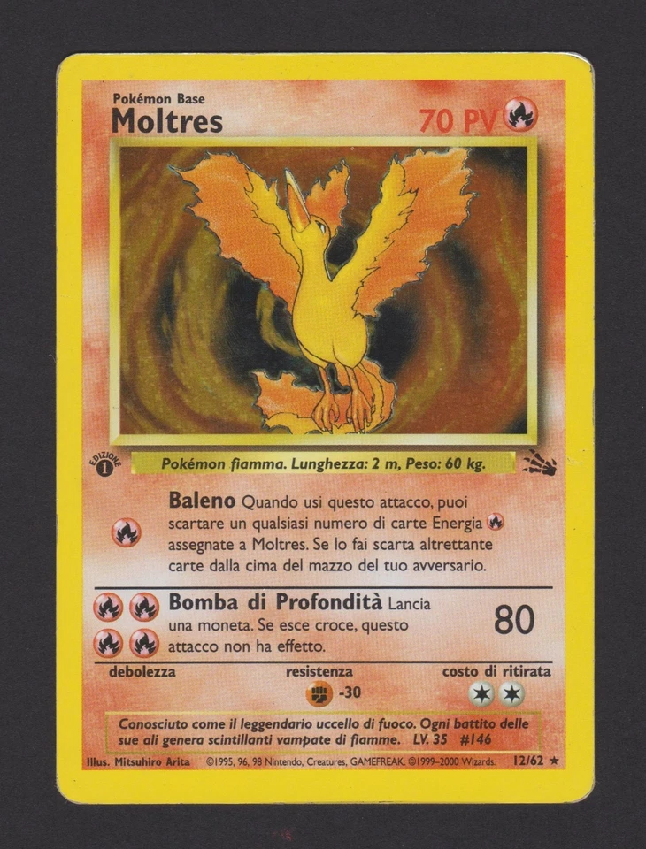 Moltres Holo 1ª Edizione Fossil 12/62 ITA – Carta Pokémon Rara Olografica - Immagine 1 di 3
