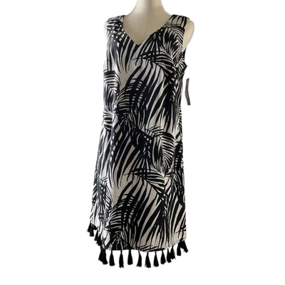 Vestido AGB Para Mujer 10 Negro Blanco Sin Mangas Tropical Borla Dobladillo Sin Mangas Nuevo Foto 1 de 4