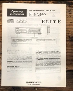 Reproductor de CD Pioneer PD-M59 Elite propietario/manual de usuario *original* - Imagen 1 de 1
