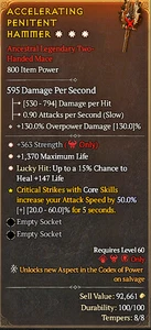 🔥Diablo 4 Season 9 ⭐2GA 2H hammer Str Life - Picture 1 of 2