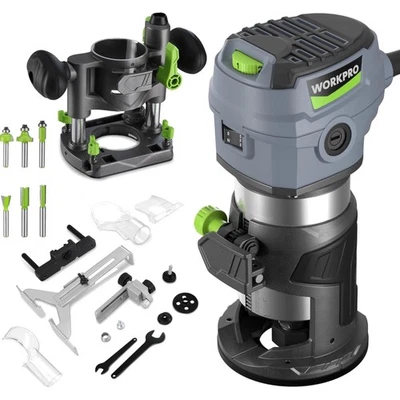 Kit Router Compacto Acero Inoxidable 6.5 Amp Velocidad Variable para Carpintería Foto 1 de 4