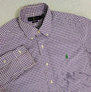 Ralph Lauren Etiqueta Azul Para Hombres L Púrpura Blanco Cuadros Camisa Abotonada Mancha - Imagen 1 de 10