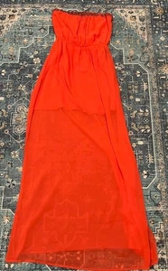 ZARA TRAFALUC - trägerloses transparentes rotes Kleid - Seitenschlitz - Gr. S - Bild 1 von 6