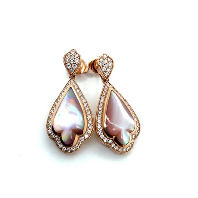 Kabana 14K Rose Gold Fancy Shaped Pink Mother of Pearl W/ Diamond Drop Earrings - Image 1 of 4
