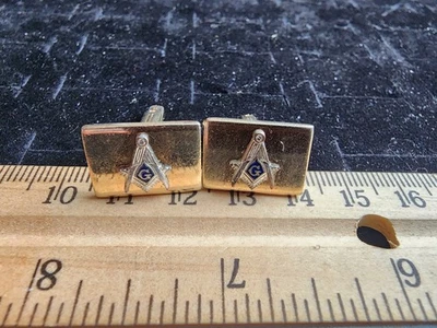 Vintage Cufflink Set  Gold Tone Masonic Mason Used  - Image 1 of 2