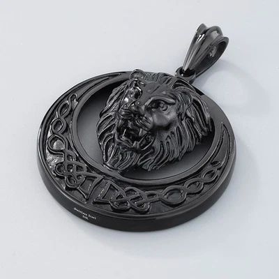 Collar colgante cabeza de león redondo de acero inoxidable plateado/oro/negro 24"" para hombre Foto 1 de 4