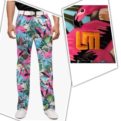 Pantalones de golf Loudmouth para hombre 34 flamencos rosas aves tropicales de lujo 34x32L. Nuevo. Foto 1 de 4