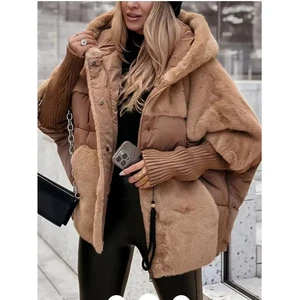 Damen Kapuze Patchwork Warm Mantel Herbst Wattiert Jacke Oversize Oberbekleidung in Wi - Bild 1 von 12