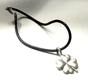 925 Sterling Bracelet Silver 4 Leaf Clover Black Cord Charm Lot 64F - Picture 1 of 2