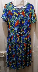 Lularoe Amelia Dress Woman Size Large Red Cardinal Bird Floral Textured Stretch  - Picture 1 of 12
