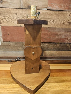 Vtg Solid Wood Handmade Heart-Shaped Table Top Lamp - WORKS! - 17"-Country Decor - Image 1 of 4