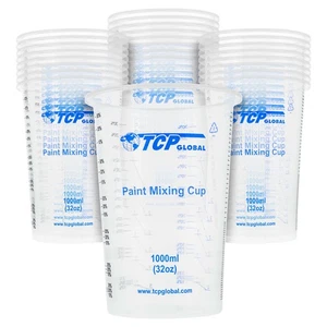 25 - 32oz. 1000ml Disposable Flexible Clear Graduated Plastic Mixing Cups, Paint - Picture 1 of 5