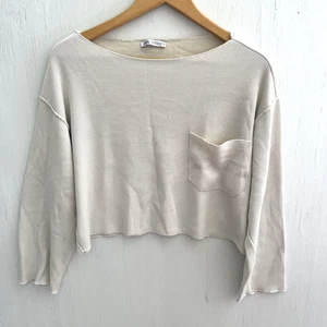 ZARA beige geripptes Langarm Strick Cropped Top Tasche lässig Gr. M - Bild 1 von 4