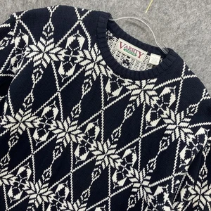 Vintage Varsity Savile Row 100% Cotton Snowflake Crewneck Sweater Mens L Blue - Picture 1 of 8