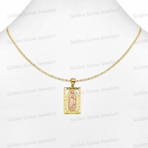 Ciondolo Charm Rettangolare Guadalupe Oro Rosa o Giallo 14KT Catena Valentino