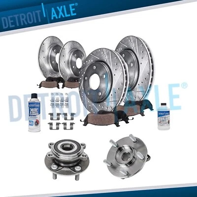 Front & Rear Drilled Rotors Brake Pads Wheel Hub Bearings for 2014-2018 Mazda 3 - Image 1 of 4