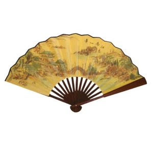 ASIAN VILLAGE FAN 13" Large Folding Hand or Wall Fan Classical Chinese Landscape - Picture 1 of 3
