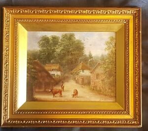 Antique Countryside Scene Oil Painting