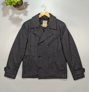 GUESS Men's Vintage Gray Wool Coat With Accent Buttons 2000s Size M - Picture 1 of 9