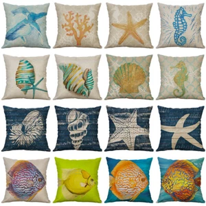 18" Ocean Vintage conch Print Cotton Linen Pillow Case Pillow Cover Home Decor - Picture 1 of 51