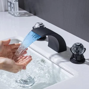 8" Widespread LED Bathroom Basin Faucet 3 Holes Waterfall Vanity Sink Mixer Taps - Picture 1 of 112