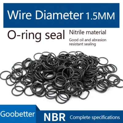 GOOBETTER 1.5mm Cross Section O-Rings Black Nitrile Rubber O Ring Oil Resistant Seals