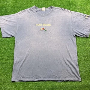 Vintage "You Suck" Embroidered Mosquito T-Shirt Blue Size X-Large - Picture 1 of 12