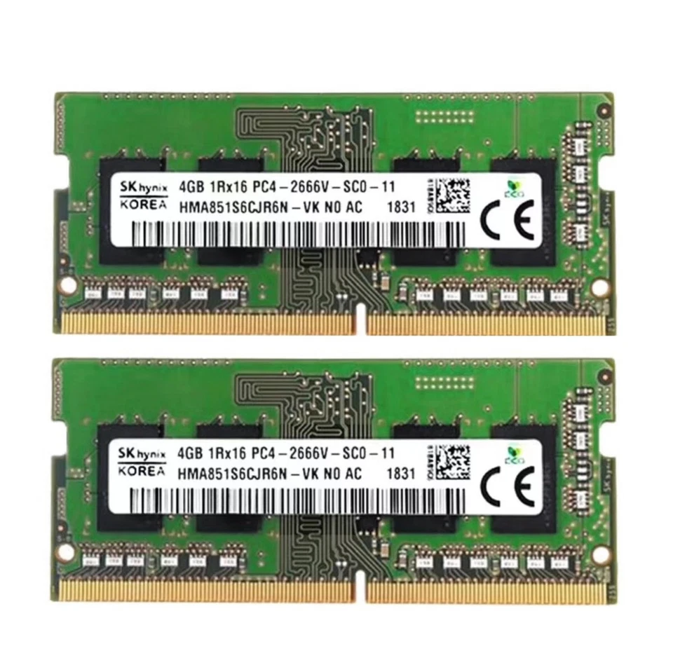 Hynix DDR 8GB (2X4GB) 2666MHz PC4-21300 Notebook SODIMM Memory Ram HMA851S6CJR6N - Image 1 of 4