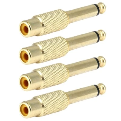 4x 1/4" 6.35mm TS Mono Male to RCA Female Audio Adapter Converter Connector Gold - Image 1 of 2