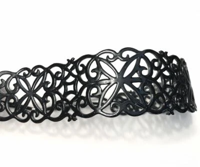 Faixa de cabeça elástica de plástico vintage preta estilo cabelo feminino boho chique - Imagem 1 de 3