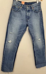 Levis 501 Overstitched Unhemmed 28x28 Regular Fit Straight Leg Whiskered NWT - Picture 1 of 6
