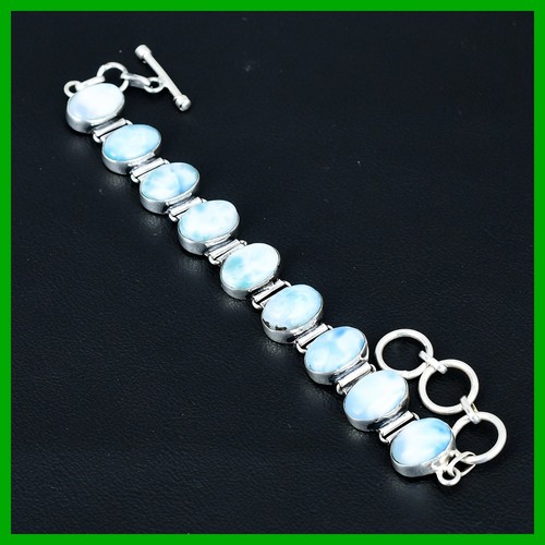 VALENTINO Bracciale Chakra Gola Catena Fatto a Mano Argento Sterling 925 Pietra Larimar Gioielli