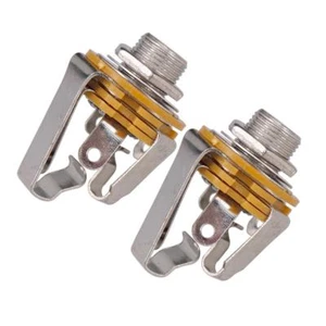 2Pc Chrome Brass 1/4" Stereo Jack Input Plug Socket for Electric Guitar Bass - Picture 1 of 5