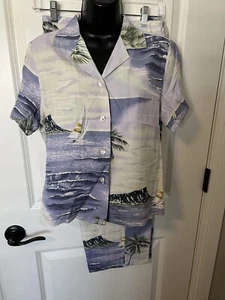 TOMMY BAHAMA CONJUNTO DE 2 PIEZAS BLUSA Y PANTALÓN DE SEDA VELERO RELAX BEACH RESORT 28" W - Imagen 1 de 9