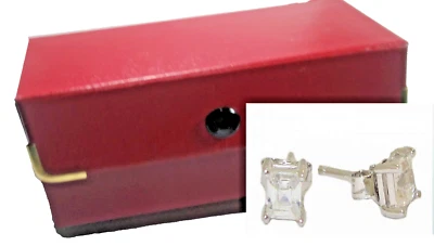 Bottone Orecchino Zirconia Cubica Oro Bianco Viaggio Wardrobe Quadrato Scatola - Immagine 1 di 4