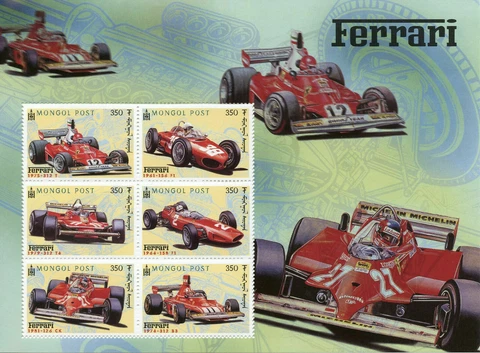 Mongolia 2000 - Ferrari Formula 1 Auto Racing - Sheet of 6 Stamps - MNH Cover