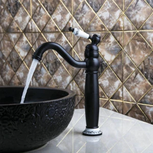 Black Bathroom Sink Basin Mixer Taps Single Ceramics Handle Deck Mounted Faucet - Picture 1 of 8