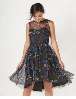 VESTIDO LAUREN CONRAD Negro FLORAL TUL Ajuste y Acampanado Mujer 8 DISNEY BLANCO NIEVE Foto 1 de 4