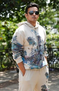 Anamika Khanna X H&M Floral Print Cotton Hoodie Beige Cream Blue XS S M L New - Picture 1 of 21