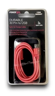 Powerxcel Durable 30 Pin to USB Sync & Charge Cable, 3 ft Nylon  - Image 1 of 4