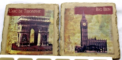 Set of 2 Paris L'Arc de Triomphe & Big Ben Ceramic Stone Like Hanging Wall Signs - Image 1 of 2