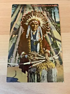 Cartolina Vintage IV 5 INDIAN CHIEF IN FULL REGALIA, Curteich di Lino Inutilizzato - Foto 1 di 2