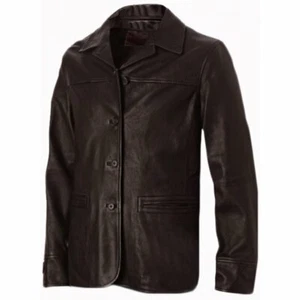 Abrigo de cuero genuino de piel de cordero para hombre con cuatro botones chaqueta de abrigo de cuero marrón - Imagen 1 de 7