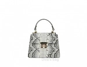 Handtasche aus Leder Effekt Python Grau mit Schultergurt Kette Made IN Italy - Bild 1 von 1
