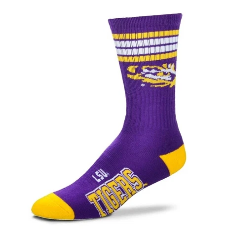 LSU Tigers Purple 4 Stripe Youth Crew Socks Cover